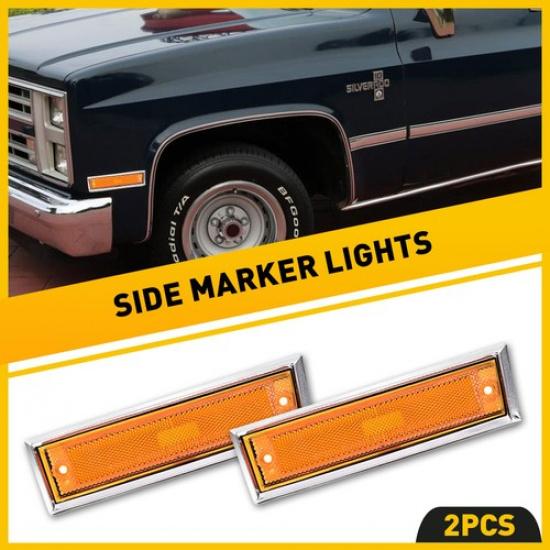 Side Marker Lights Lens Amber For 1981-1986 GMC C K 1500 2500 3500 Truck Chrome