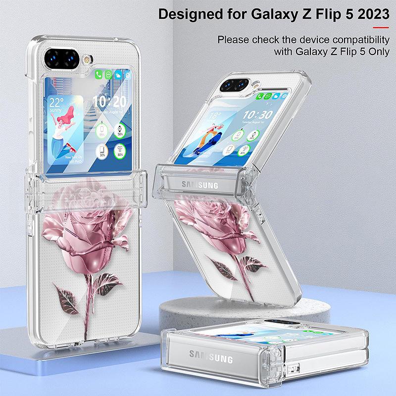 Samsung Z Flip 6 Crystal Rose Transparent Foldable Drop-Proof Case