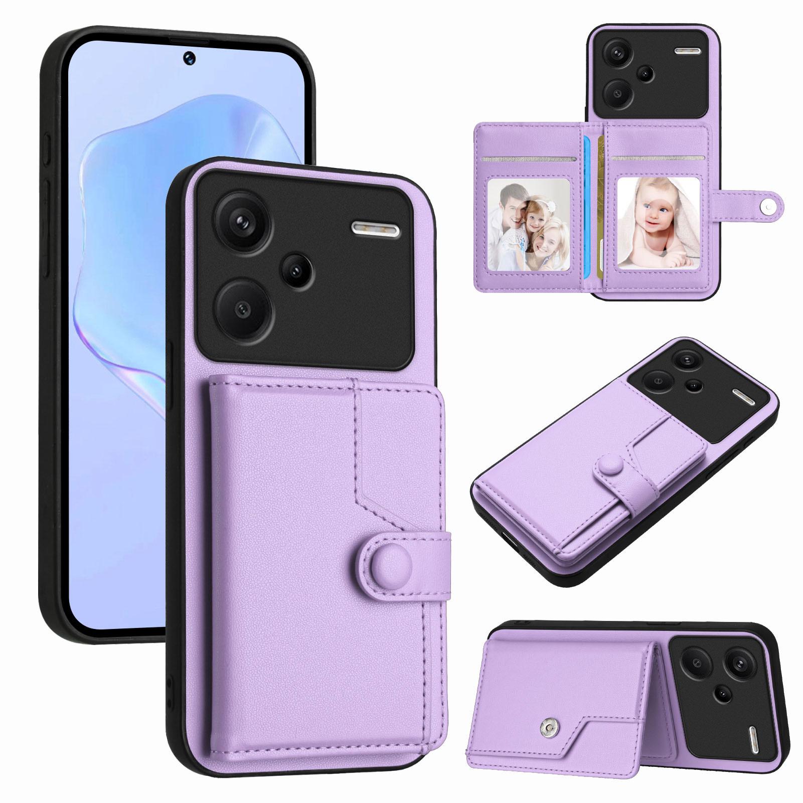 

For Xiaomi Redmi Note 13 Pro+ 5G Case RFID Blocking Card Holder Kickstand TPU+PU Leather Phone Back Cover Purple
