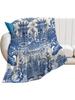 Throw Blanket For Couch Office Bed Blue And White Porcelain Chinese Style Building Pattern Lightweight Plush Fuzzy Cozy Soft Blankets And Throws