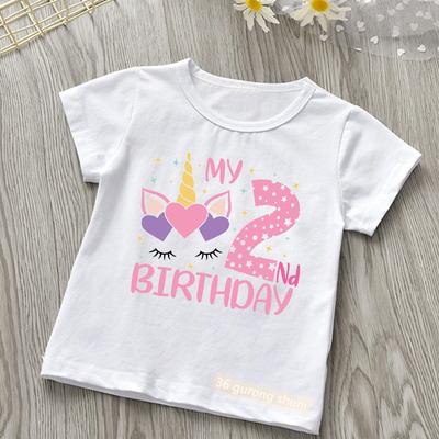Mein 2.-9. Geburtstag Zahl T-Shirt Kawaii Einhorn Wimpern Liebe Cartoon Kinderkleidung Mädchen T-Shirt Kurzarm T-Shirts