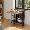 Vintage Style Kitchen Dining Table, Foldable Table with Wheels and Storage Shelves, Durable Metal Black Legs, Space-Saving Design, 120x80x76cm