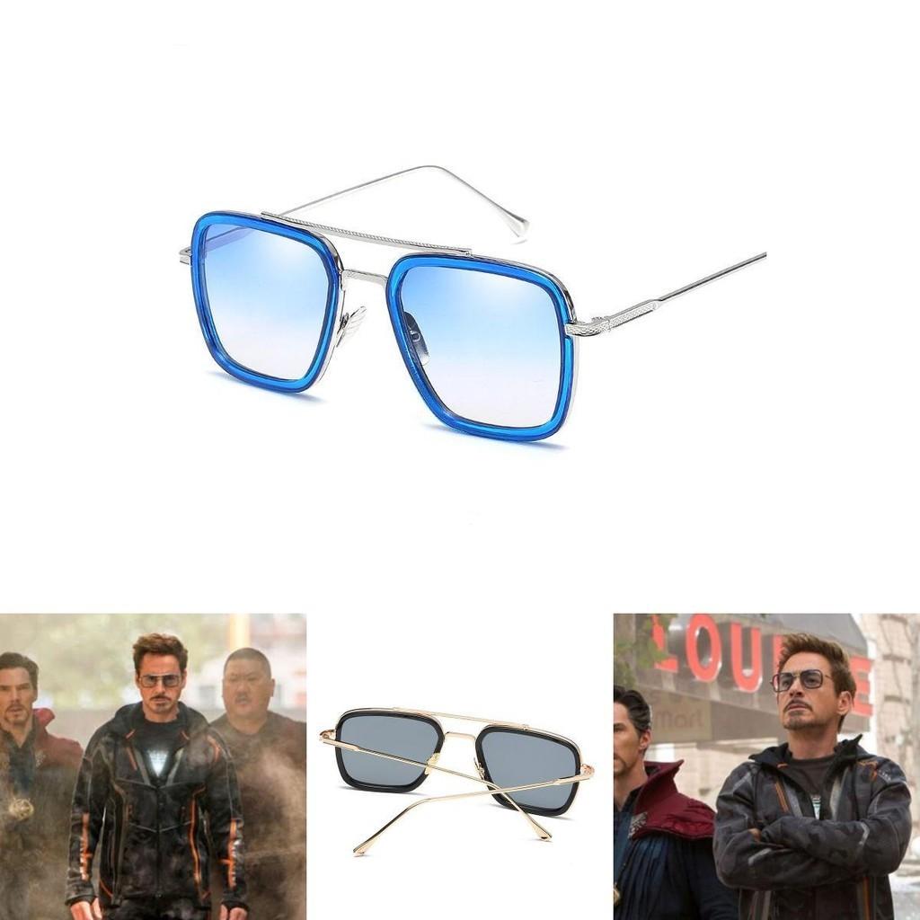 Occhiali da sole Tony Stark Uomo Montatura Metallica Quadrata Stile Vintage Protezione Uv400