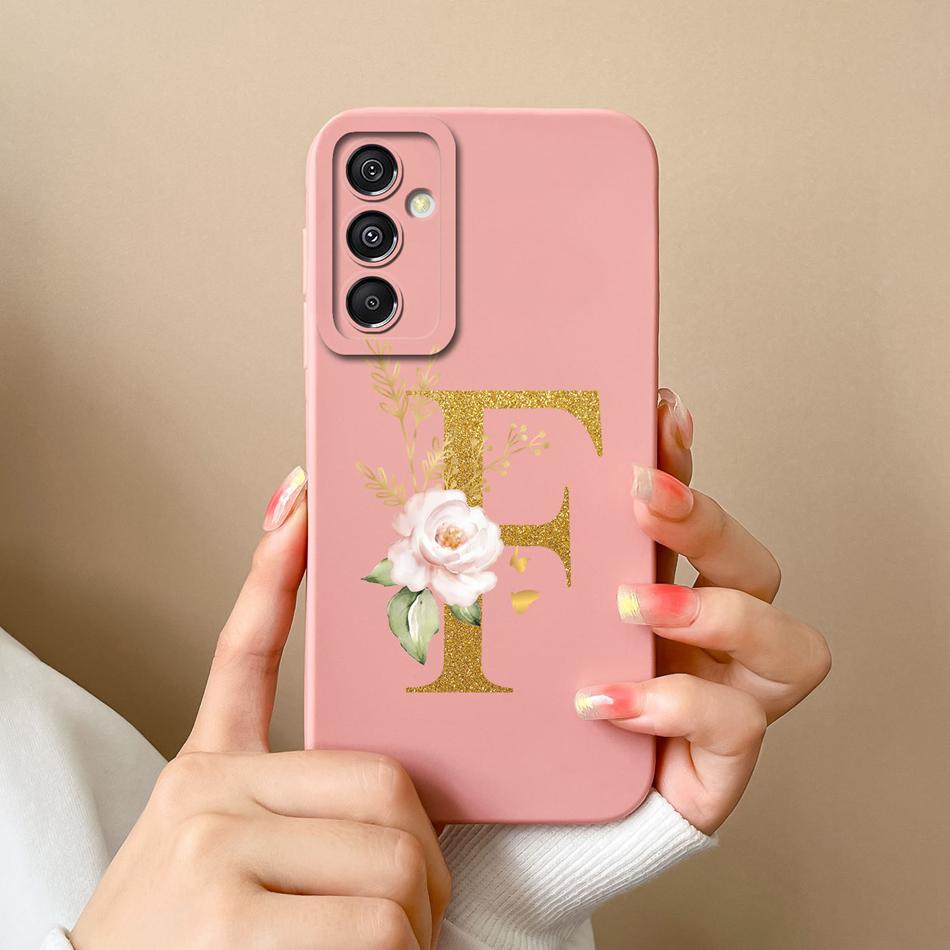 Simple Case For Samsung A15 4G 5G Rose Letter Mask Soft Liquid Silicone Camera Protector For Samsung Galaxy A15 A 15 Back Cover