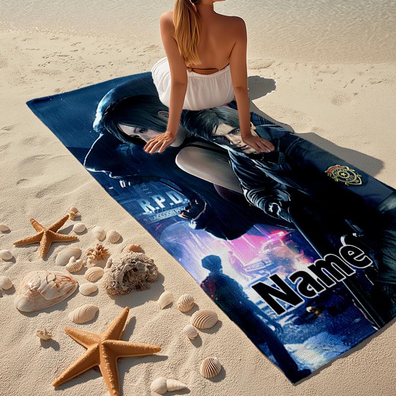 Custom Name Ultra-Soft Beach Towel with Resident Evil Theme,Ideal for Pool - Camping, Diving - Perfect Travel Essential, Vibrant Beach Towel.