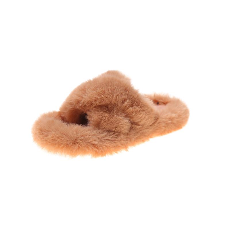 

Cross-hairy slippers women s autumn and winter new lazy home flat-bottomed open-toed slippers 35 помаранчевий