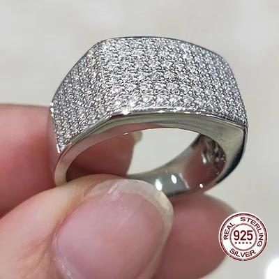Modische Mikro-Inlay Flache Zirkon Sterling Silber Ringe für Frauen Hochzeit Statement mit Stempel Vintage Accessoires