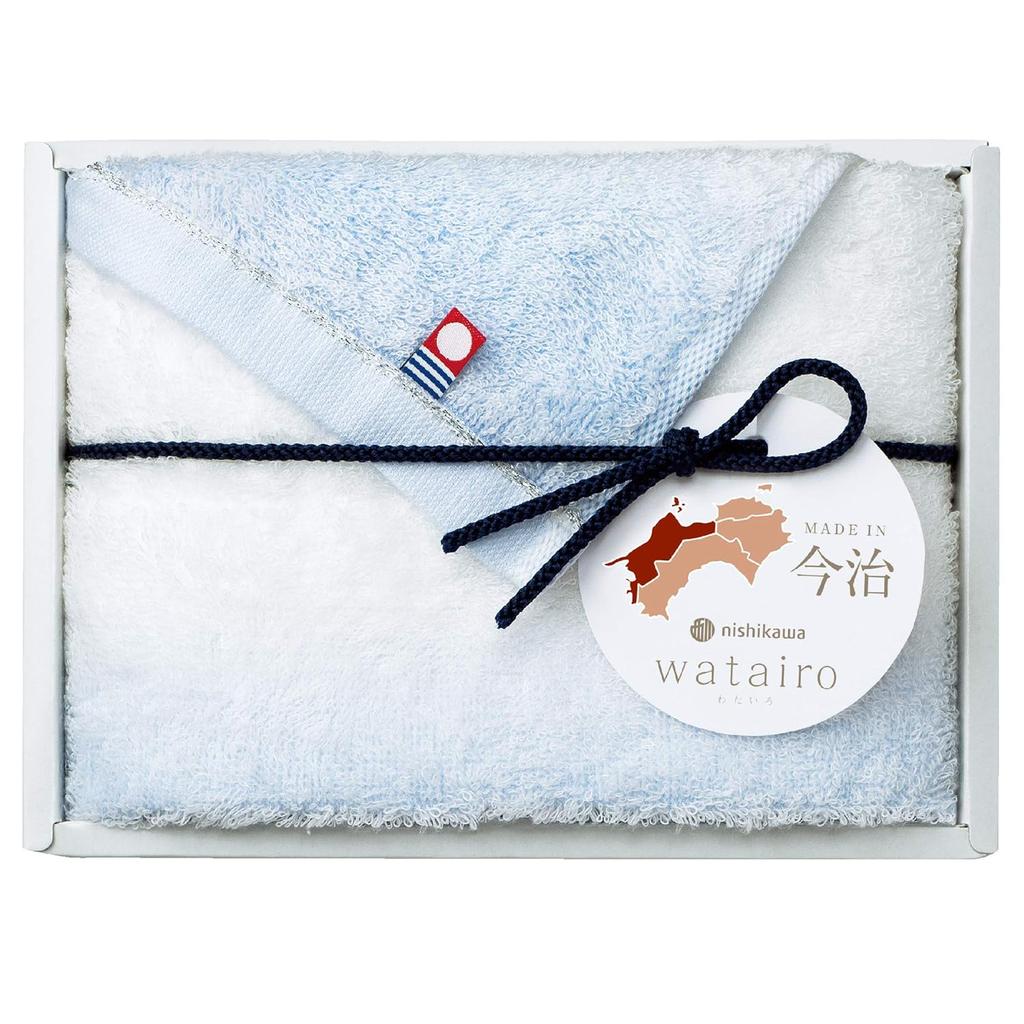 Nishikawa Imabari Towel Gift Face 1 Piece White Color 100 Cotton Soft Made Japan Box Included Blue