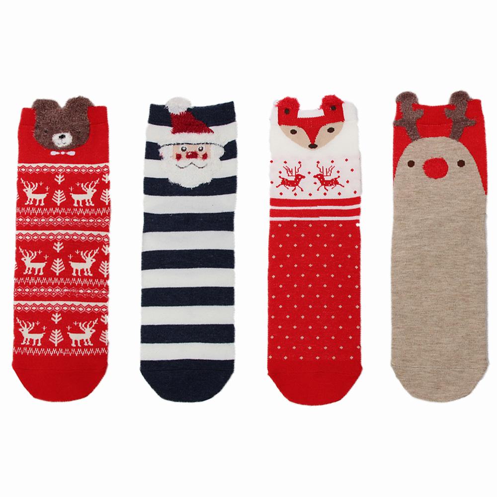 Runtow 4 Pairs Cartoon Christmas Socks , Santa Claus Gifts ,Elk Christmas Stocking ,Xmas Happy New Year Party Decor