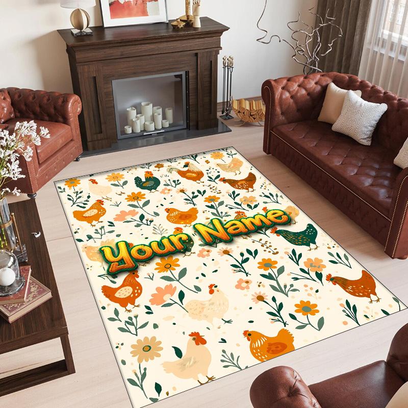 Floral Theme Crystal Velvet Rug Personalized Custom Name Text Soft Floor Mat Home Decor