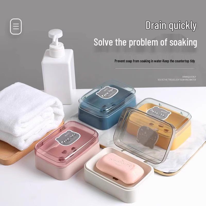 New Cute Soap Holder with Lid - Plastic Bathroom Storage Rack