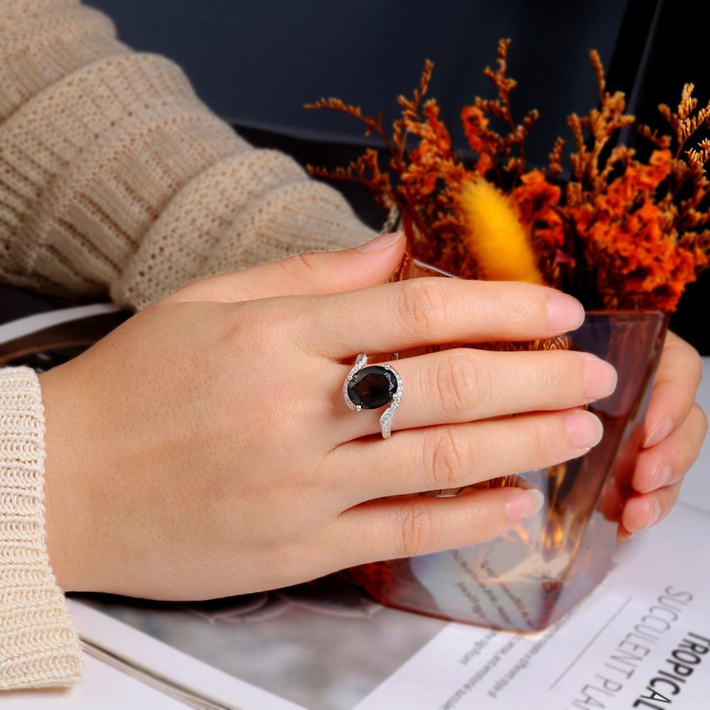 Nádherná móda Large Gems Natural Smoky Ring S925 Stříbrný klasický design pro dárky k výročí a narozeninám pro ženy a dívky