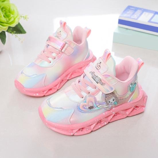 Kids Sneakers Toddler Sports Shoes with Lights Breathable Anti-skid Princess Shoes