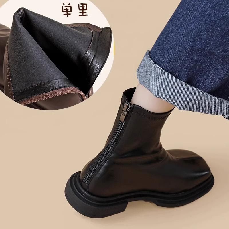 

Модные женские осенние ботильоны, водонепроницаемая обувь на платформе, женский тренд 2025, обувь из мягкой кожи, ботинки на толстом каблуке в британском стиле 35 чёрный