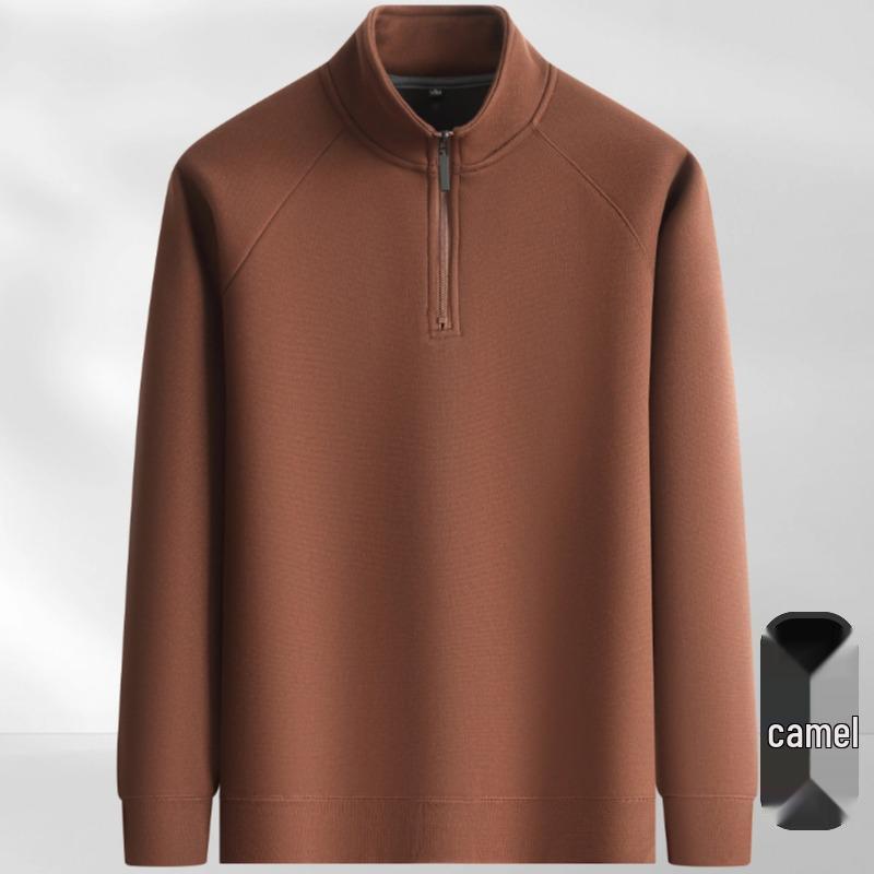 Men's Warm Wool-Blend Zipper Base Layer Shirt with Plush Lining and Stand Collar