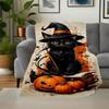 "Halloween Witch Cat Decorations - Spooky Black Cat with Hat"Blanket Flannel Throw Blanket for Sofa, Bed, Travel, Camping, Office