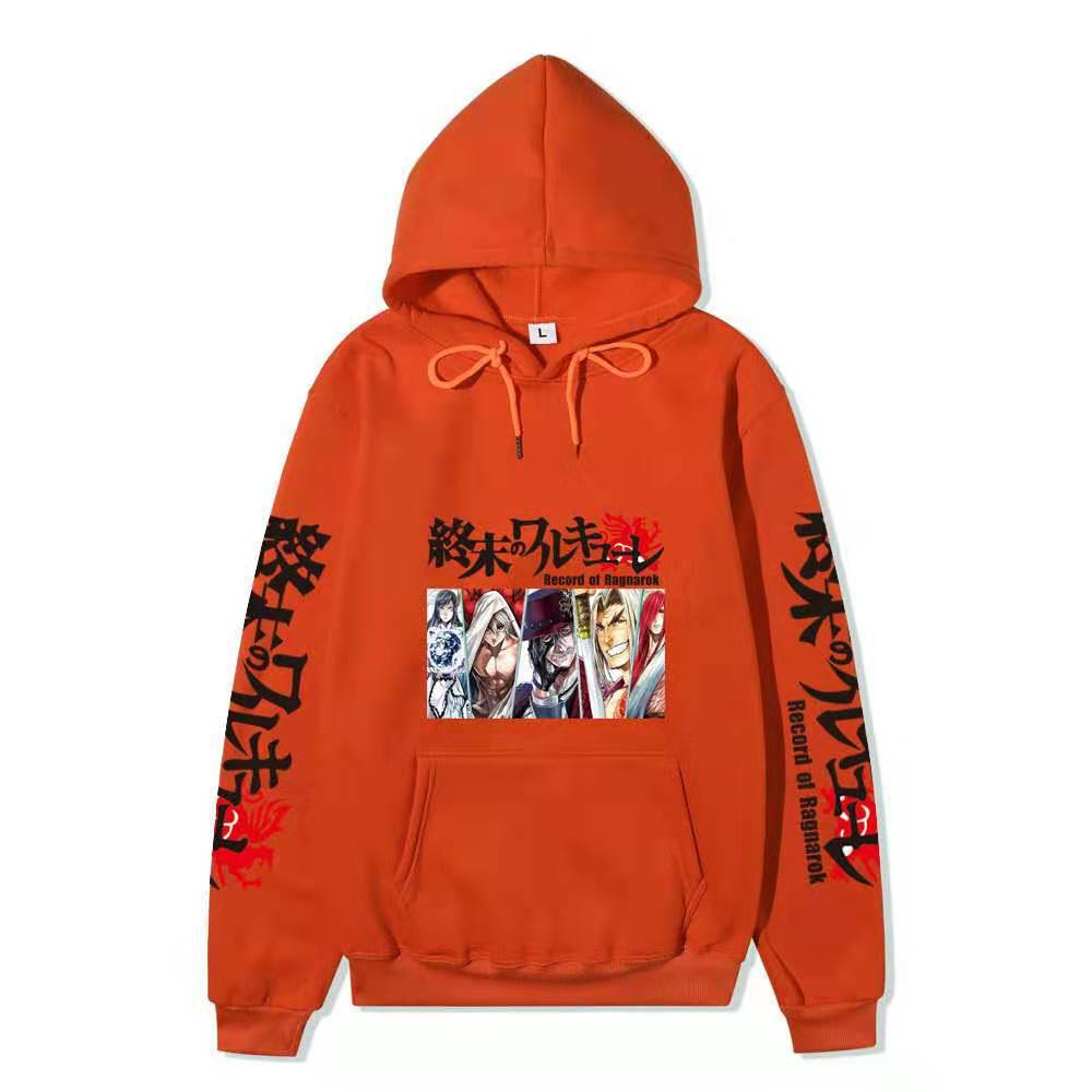 Record of Ragnarok Multiple Characters Anime Hoodie Japanese Dragon Vertical Sleeve Print Casual Pullover Sweatshirt