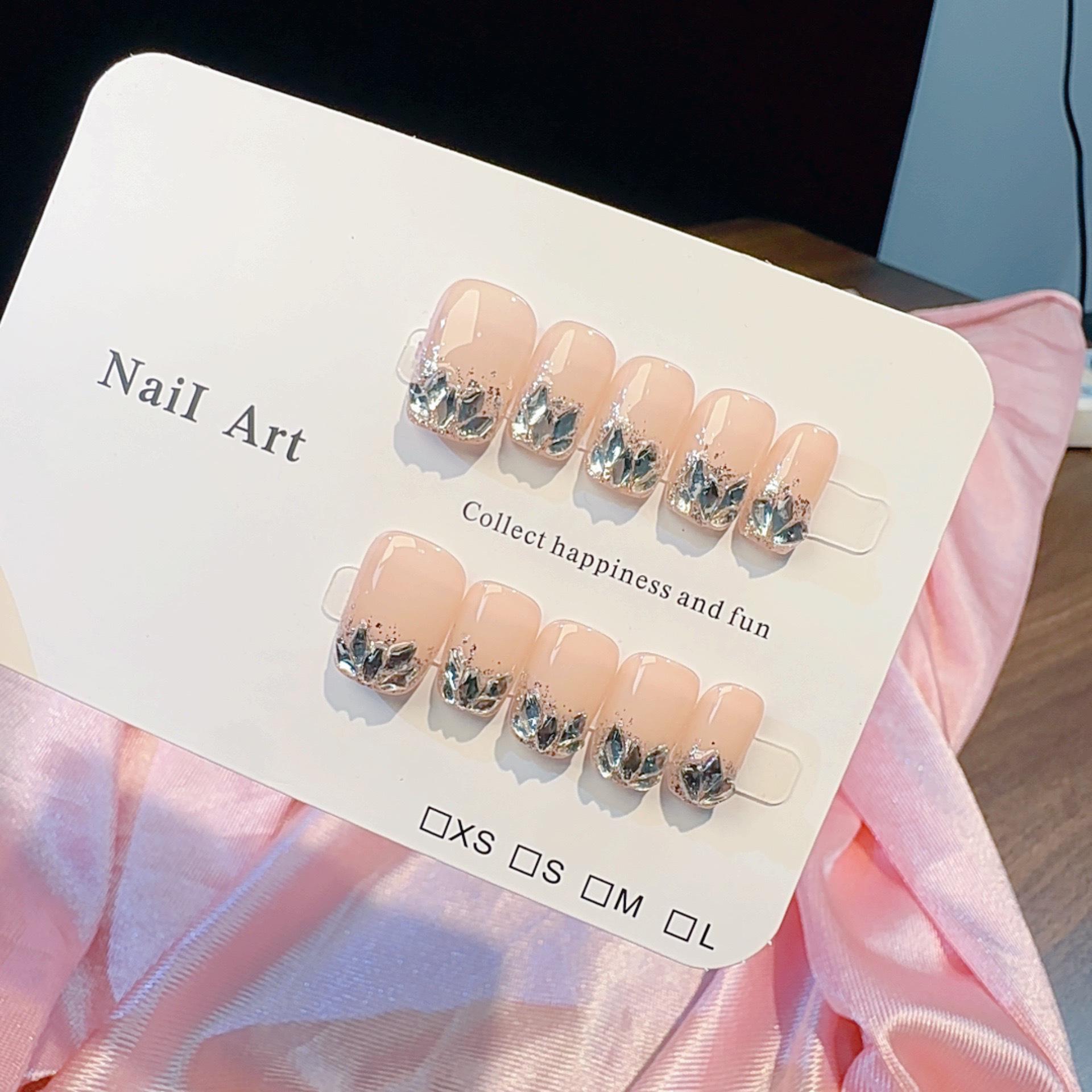 Handmade Translucent UV Gel Glitter Nail Stickers with Rhinestones