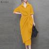 ZANZEA Women Classic Collar Summer Casual Half Sleeve Sheath Dress