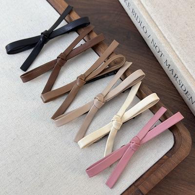 Retro Simple Coffee Color Leather Bow Hair Clips Headdress For Woman Girls Sweet Hairpins Barrettes Fashion Hair Accessories New