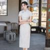 Off-white National Style New Chinese Long Cheongsam Improved Young Women's High-end Sense Retro Slim Catwalk Summer