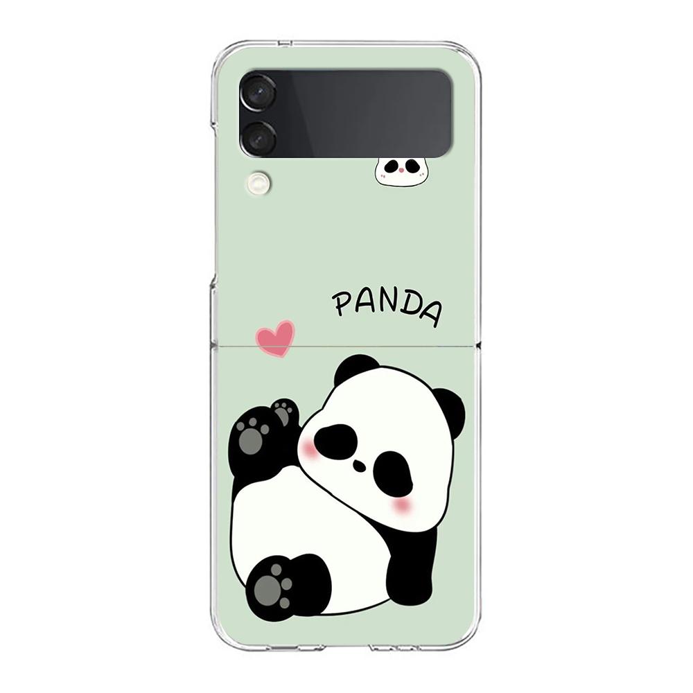 Phone Case For Samsung Galaxy Z Flip 3 4 5 Hard Folding Clear PC Bumper For Samsung Z Flip 6 Back Cover Cartoon panda