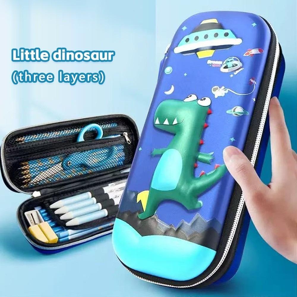 Cartoon 3D Dinosaurs Pencil Case EVA Large Capacity Pen Bag Waterproof Zipper Closure Stationery Storage Box Girls Boys