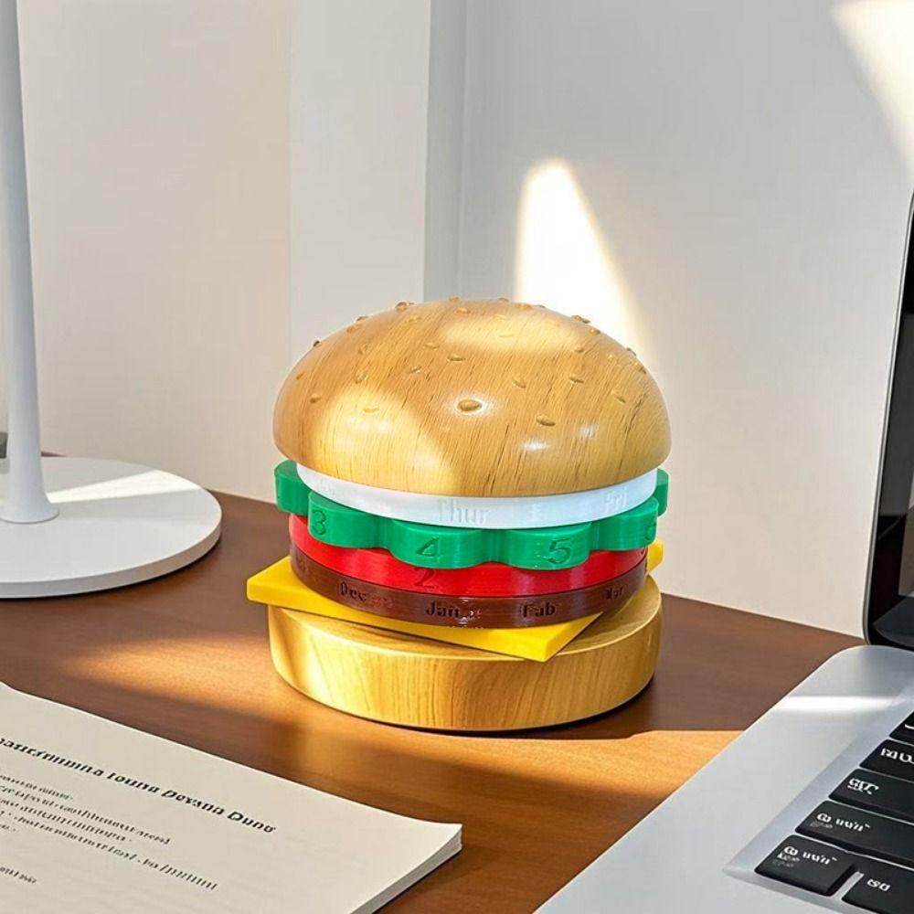 Reusable Rotating Desk Calendar Non-slip Bottom Fun Burger Table Ornament  Desk Decoration