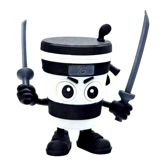 

Фигурка-чашка для капучино с оружием, 3D-печатная, в форме ниндзя, с подвижными суставами, коллекционный орнамент для любителей кофе и фанатов аниме черный белый