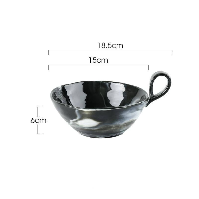 

Салатниця 420 мл Ретро керамічна креативна мармурова десертна миска для фруктового йогурту з ручкою Портативний побутовий посуд чорний