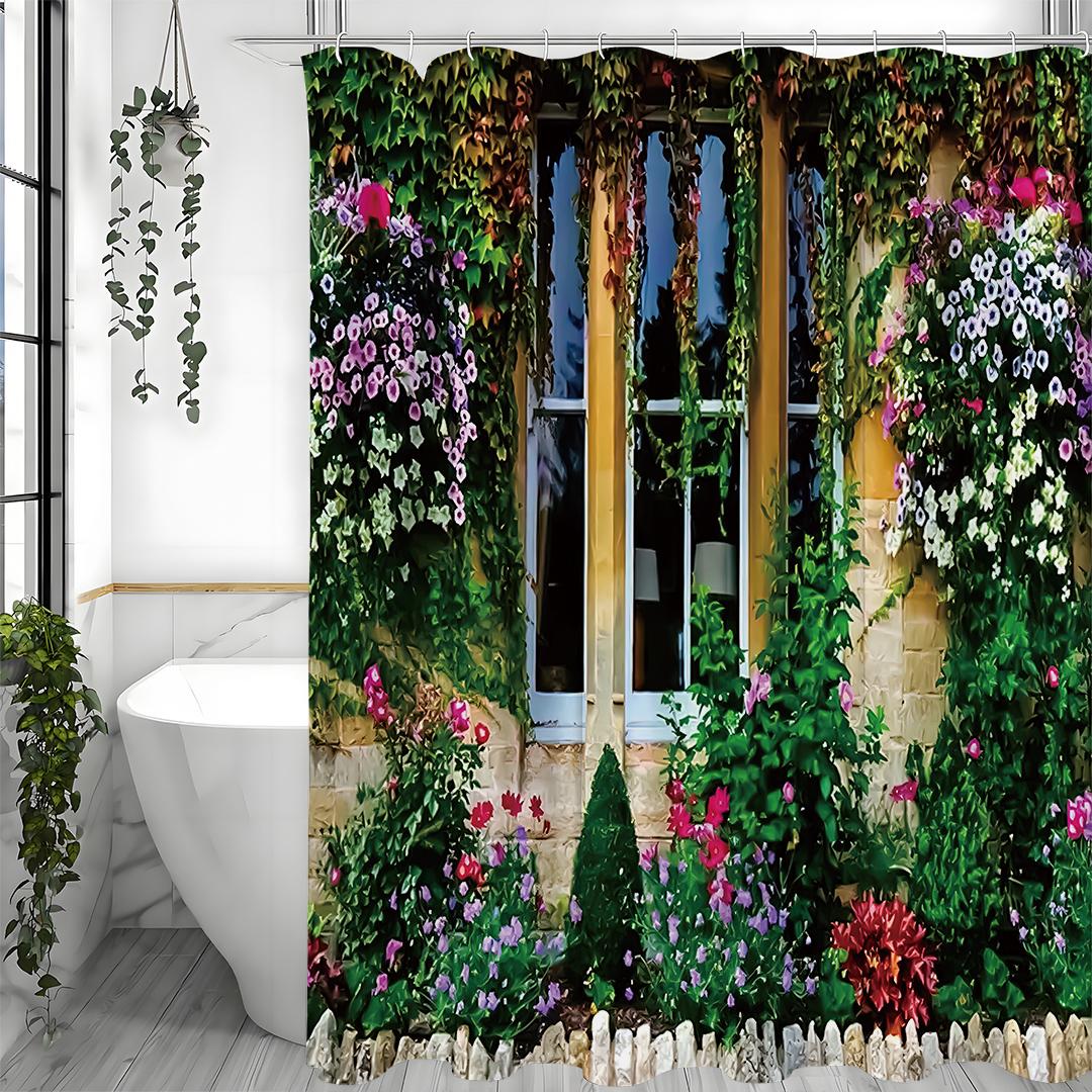 

Итальянский пейзаж Весенний цветочный Настенный Плющ Лист Цветочный Цветок Шторка для душа, Декоративная шторка для душа для ванной комнаты, Водонепроницаемая шторка для душа 90*180cm