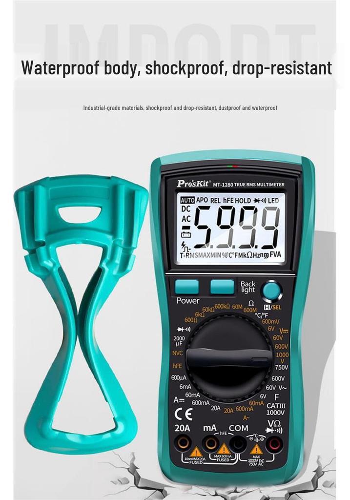 Pro'sKit MT-1280D True RMS Anti-Burn Digital Multimeter for Electricians