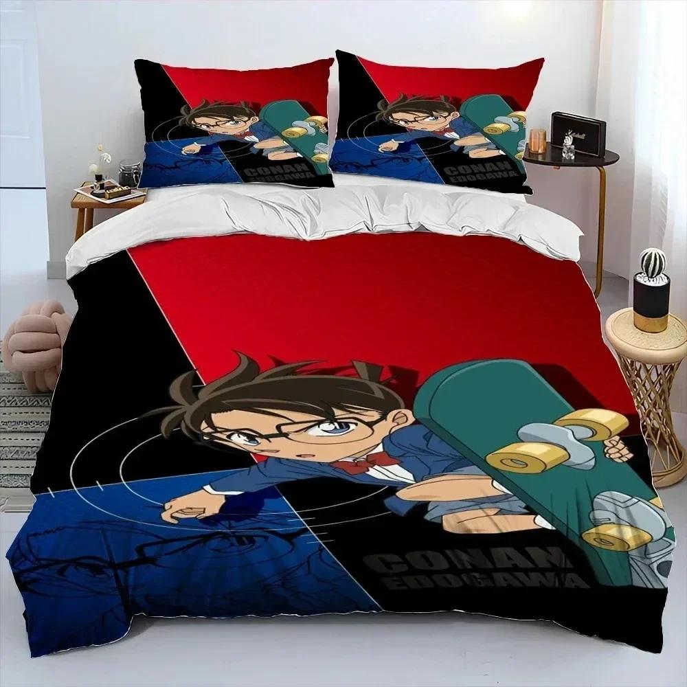 Anime Detective Conan Cartoon Bedding Set Duvet Cover Bed Set Quilt Cover Pillowcase Comforter King Queen Size Boys Adult