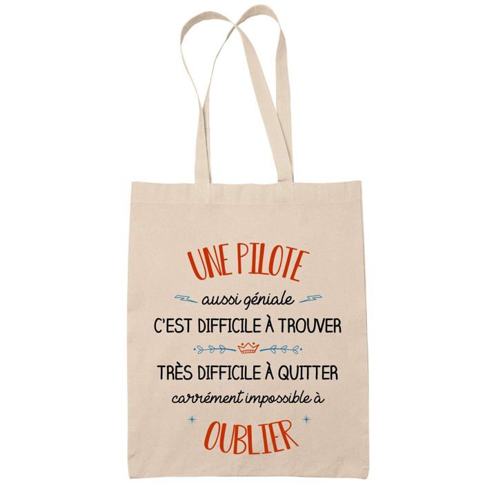 Tote Bag Une Pilote Aussi Géniale Sac Cabas Coton Fairtrade Réutilisable pour Courses, Travail ou Transport – Cadeau Original