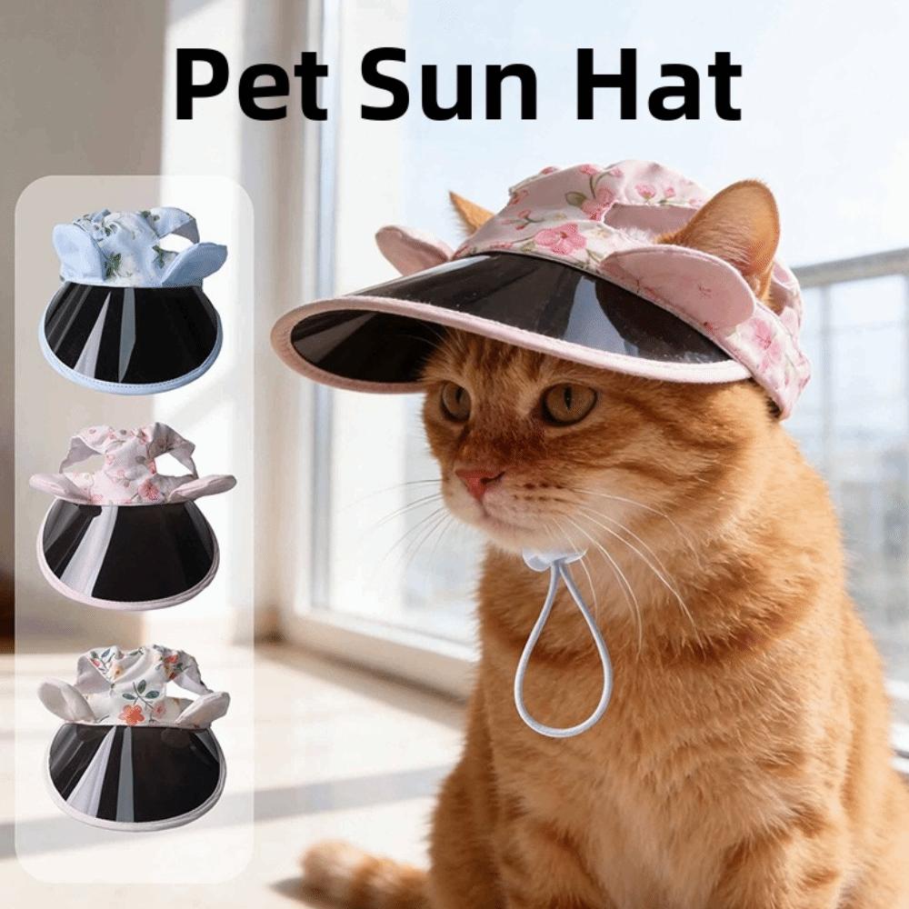 Breathable Dog Sunscreen Hat Adjustable UV Protection Cat Sunshade Cap with Ear Holes Colorful Print Dog Visor Hats Travel Use