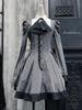 [Jundakara] Gothic Striped Dress for Women, Long Sleeves, Short Length, Cute and Dark Style, Detachable Ribbon, A-Line, Classical Fashion, Gothic Loli