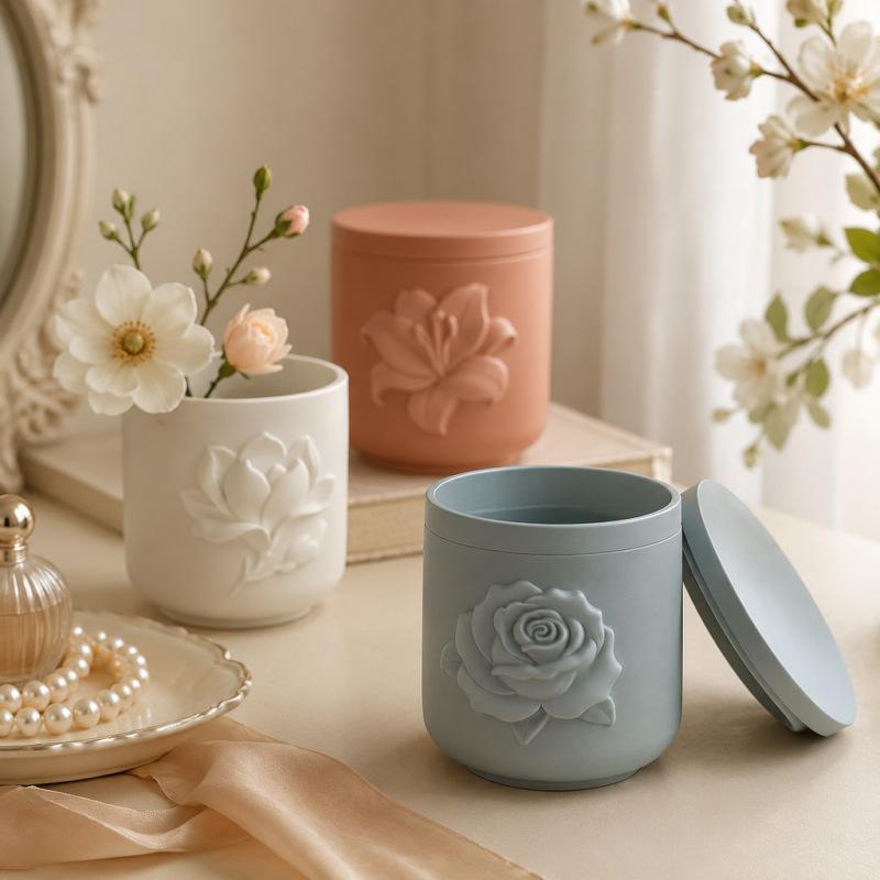 Magnolia Lily Design Flowerpot Molds Reusable DIY Resin Plaster Storage Box Molds for Nordic Home Decor