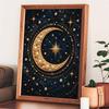 Unique 5D Framed Pearl Painting Kit with Golden Crescent Moon Starry Night Sparkling Bead Art Canvas DIY Handmade Craft for Living Room Decor