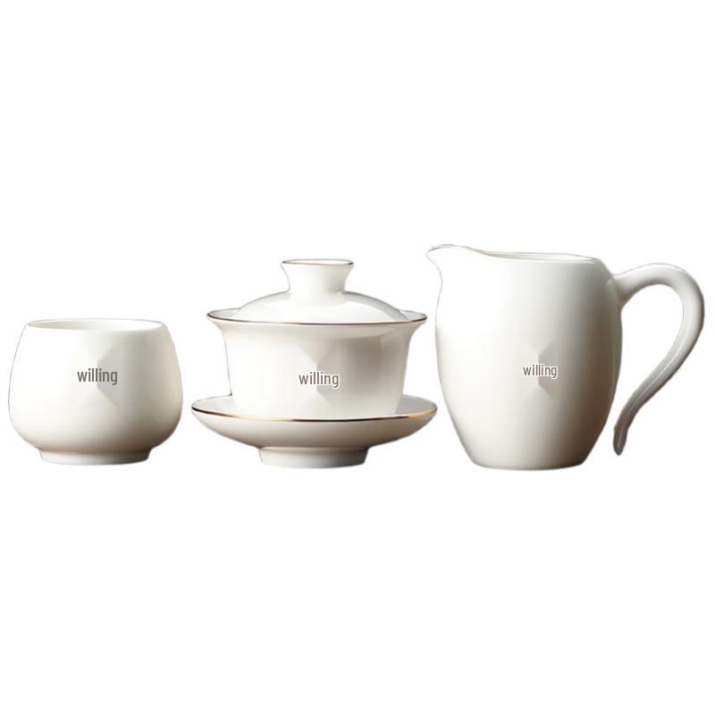 Buzhuo White Porcelain SanCai Gaiwan Tea Set