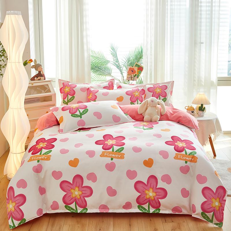Kawaii Cartoon Dinosaur Duvet Cover Twin Queen Botanical Floral Bedding Set Pink Strawberry Comforter Cover with 2 Pillow Sham
