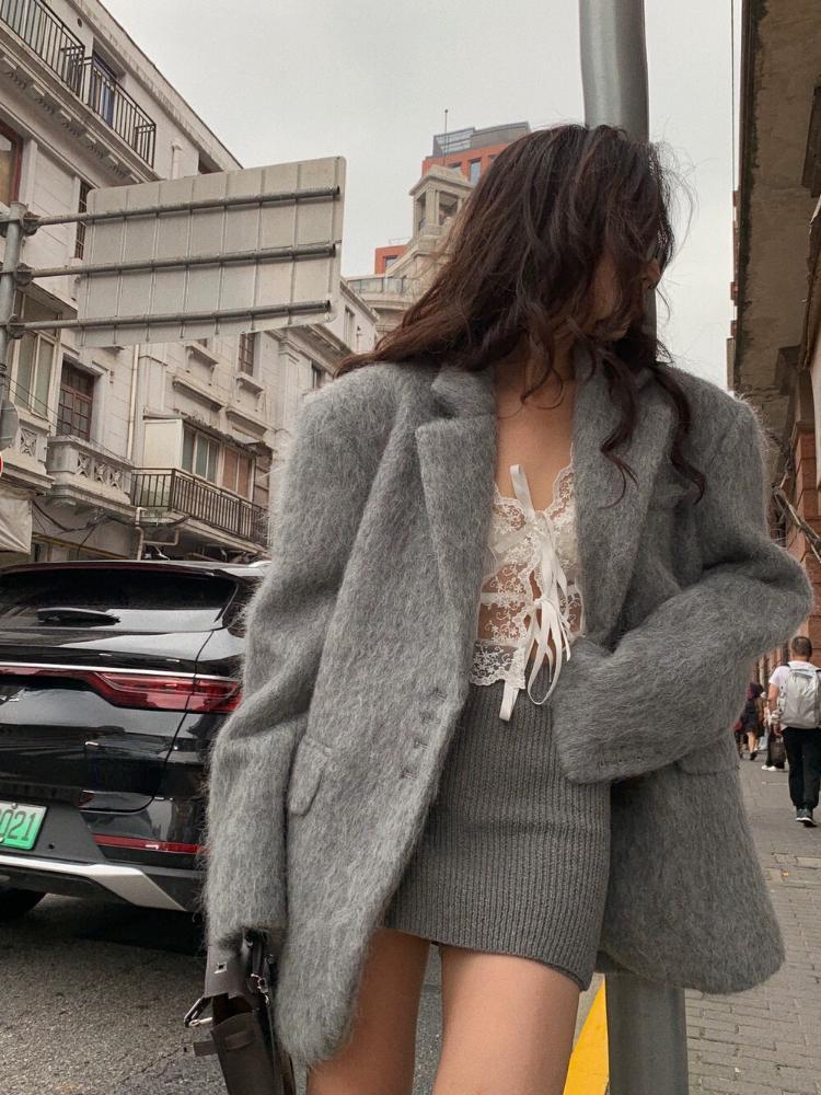Pevná Elegantní Vintage Kožešinová Bunda Dámská Nová Móda Sladký Volný Kancelářský Kabát Dámský Korejský Návrhář Ležérní Streetwear Oblečení 2024