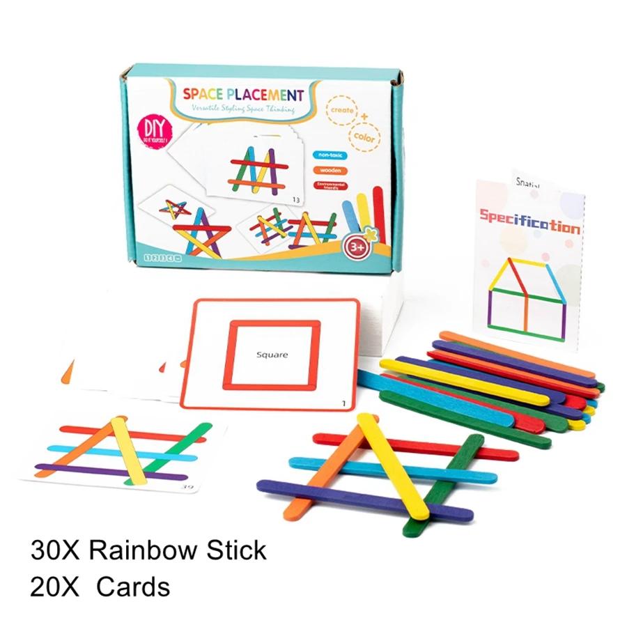 Wooden Rainbow Stick Thinking 3D Puzzle Kids Logical Training Thinking Matching Games Sensory Toys Montessori Educational Gifts