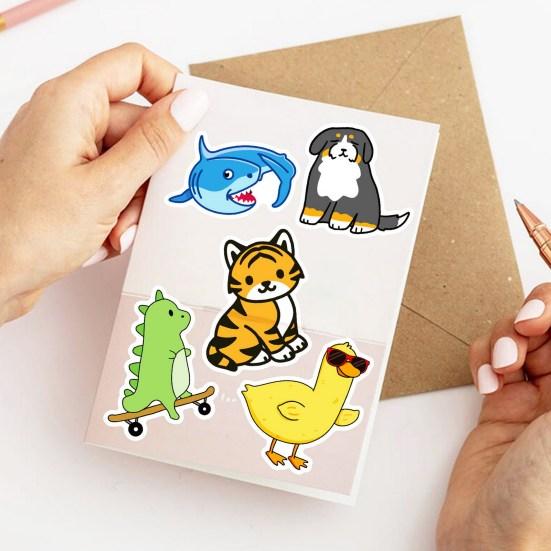 50Pcs Graffiti Sticker Waterproof Clear Printing DIY PVC Cute Cartoon Animal Pig Pattern Laptop Skateboard Decal Stationery Supplies