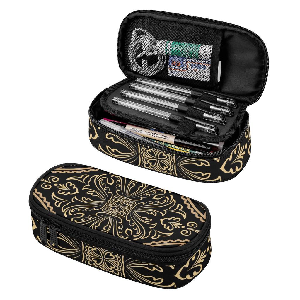 Pencil Pouch Portable 300D Polyester Easy Open Zipper with Main Pocket Mesh Layer and Removable Pen Divider for Classroom Use