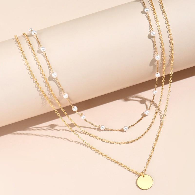 Retro Pearl Heart Pendant Necklace - Layered Alloy Chain for Women, European & American Style