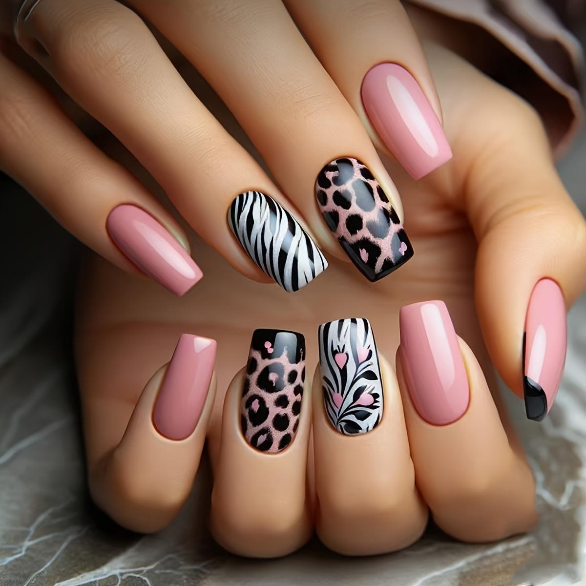 Leopard Print Glossy False Nails: 24-Piece Full Cover Nail Art Stickers