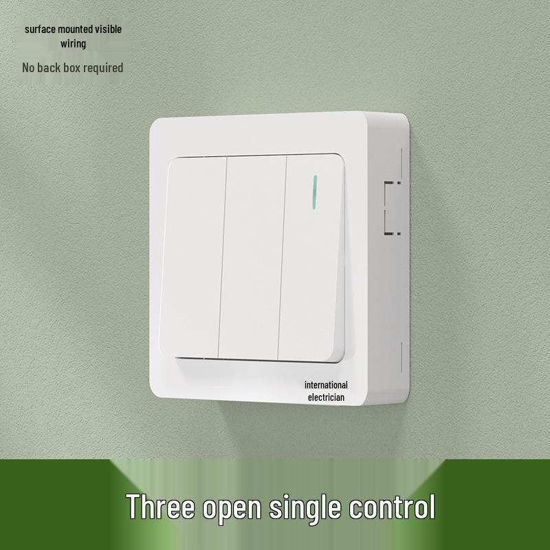 Ultra-Thin Surface-Mounted Single-Control Wall Switch & Socket Panel with Surface Box Outlet, One-Gang Push Button for Household Lighting.