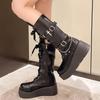 Fashion 2024 New Chunky Platform Punk Style Boots Women Zip Thick Sole Motorcycle Booties Fashion Metal Decor Street Shot Knight Boots