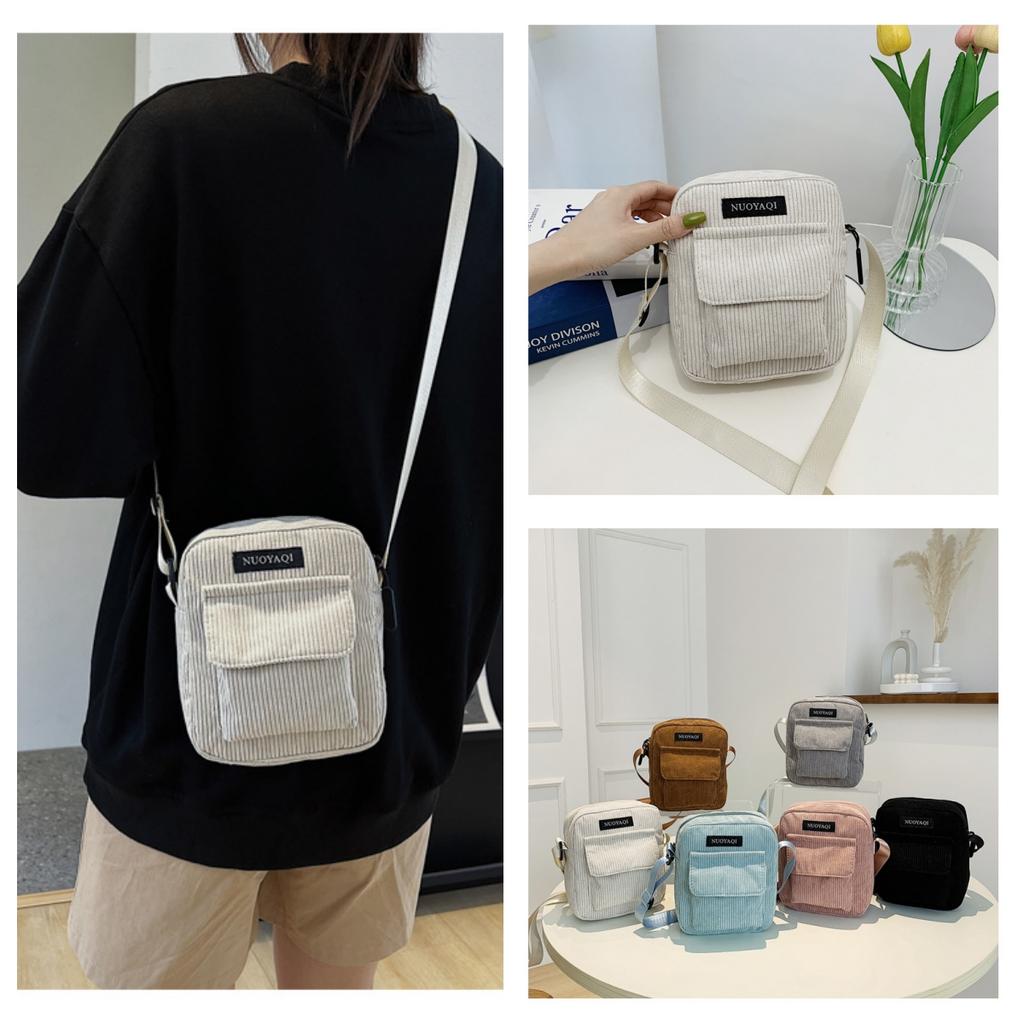 Casual Zipper Corduroy Crossbody Bag Cute Shopping Bags Women Single Shoulder Bag Phone Pouch Striped Cloth Fabric Handbags