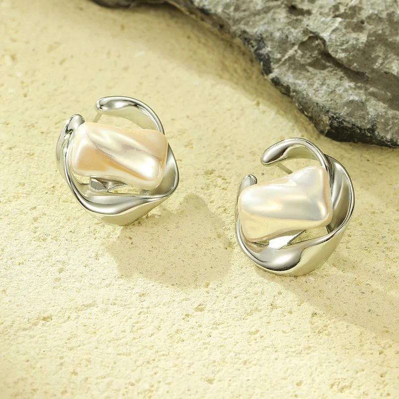 Exquisite Silver Color Irregular Pearl Earrings For Women Fashionable Personalized Daily Accessory Party  Birthday Gifts